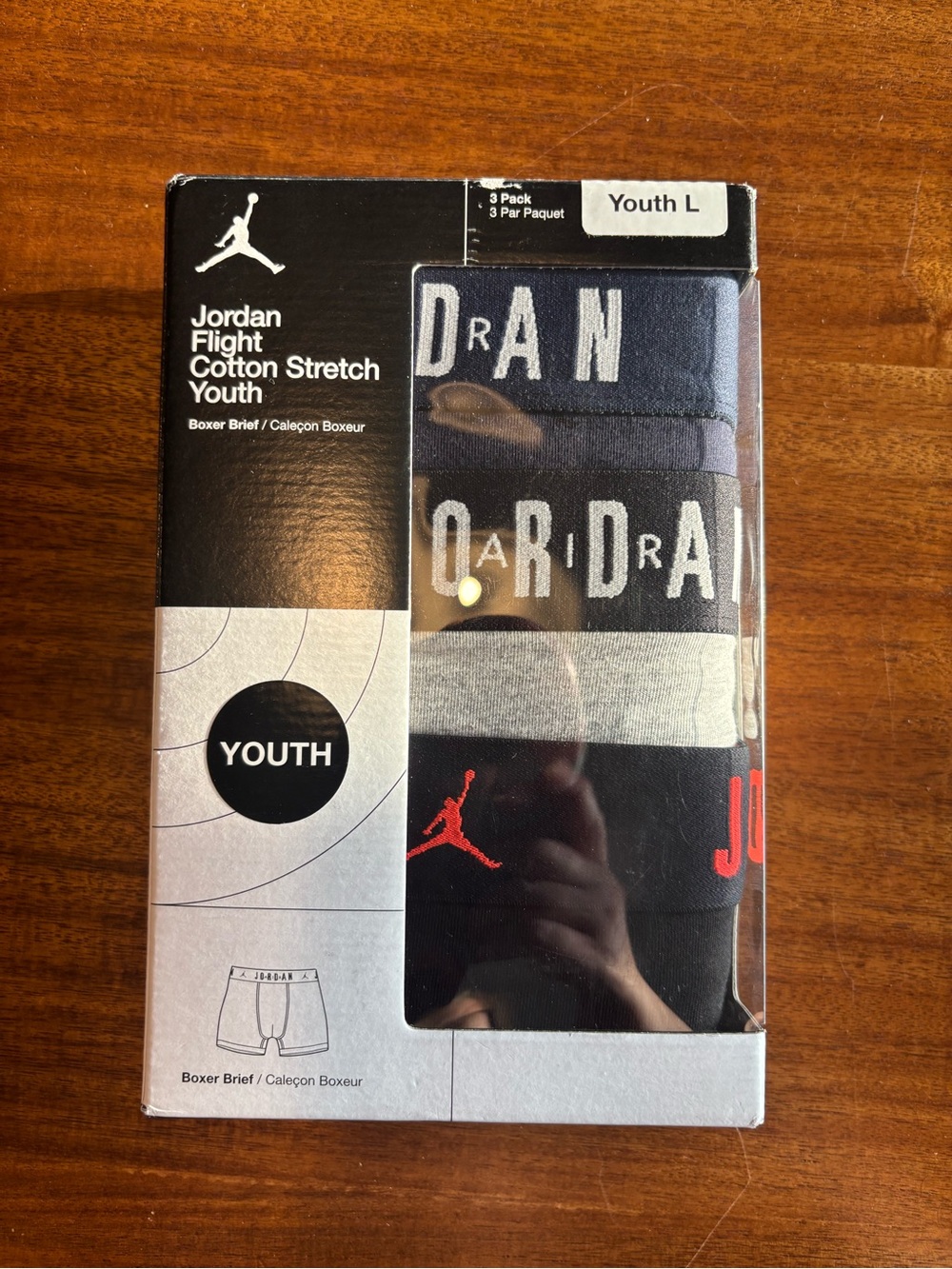 Jordan Youth large Cotton Stretch Boxer Briefs - Black/Gray (3-Pack)